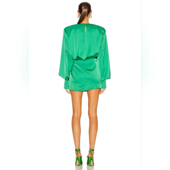 THE ATTICO Tie Waist Mini Dress Revolve Cocktail Kylie Jenner Wrap Green Dress